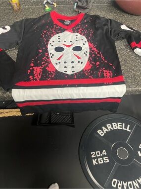Hockey Mask Graphic Pullover Jersey - Black & Red